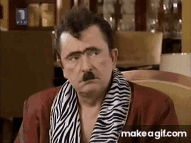 a man is wearing a zebra print robe and a zebra print scarf .
