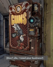 a vending machine that says " guns " on the front