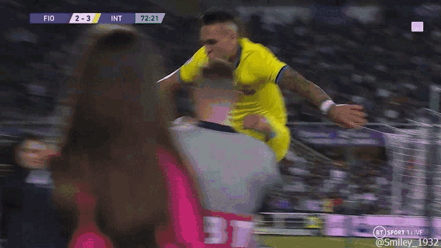 a soccer player in a yellow jersey with the number 10 on it is running on the field
