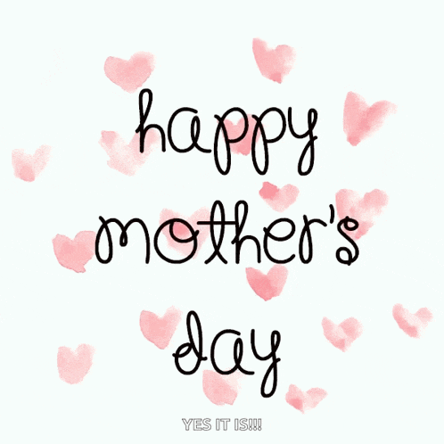 a happy mother 's day greeting card with pink watercolor hearts