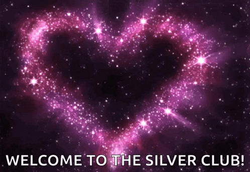 a purple heart with the words welcome to the silver club on the bottom