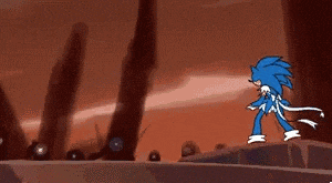a cartoon of sonic the hedgehog standing on top of a rock .