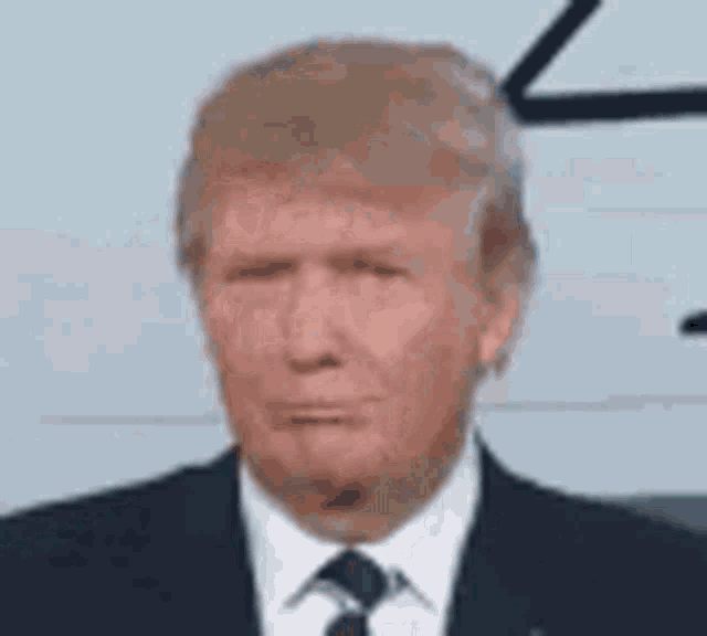 donald trump is wearing a suit and tie and looking at the camera .