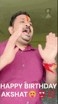 a man in a pink shirt says happy birthday akshat