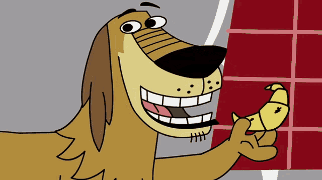 a close up of a cartoon dog with its mouth open