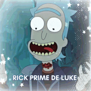 a picture of rick from rick and morty with the words rick prime de luke below him