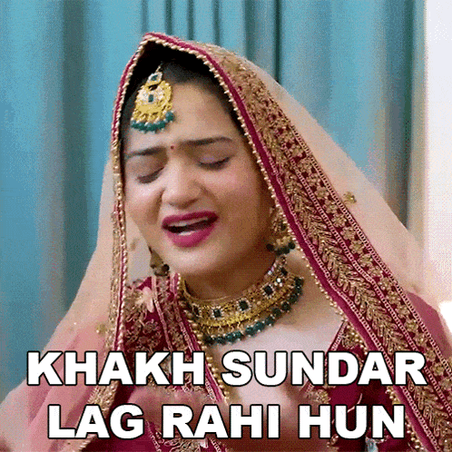 a woman in a wedding dress with the words khakh sundar lag rahi hun