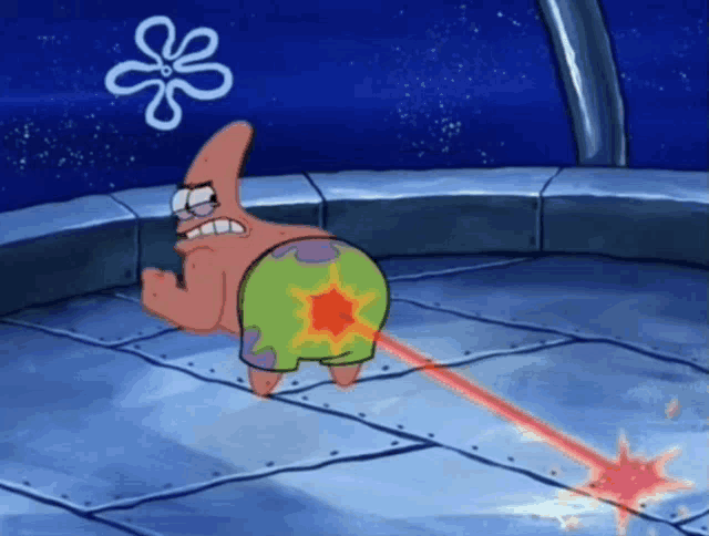 patrick star from spongebob squarepants is shooting a laser