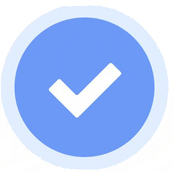a blue circle with a white check mark in the middle .