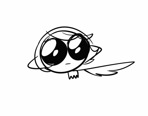 a black and white drawing of a cartoon character