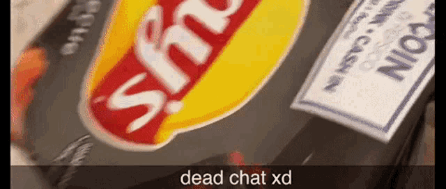 a close up of a bag of lays chips with the words dead chat xd on the bottom