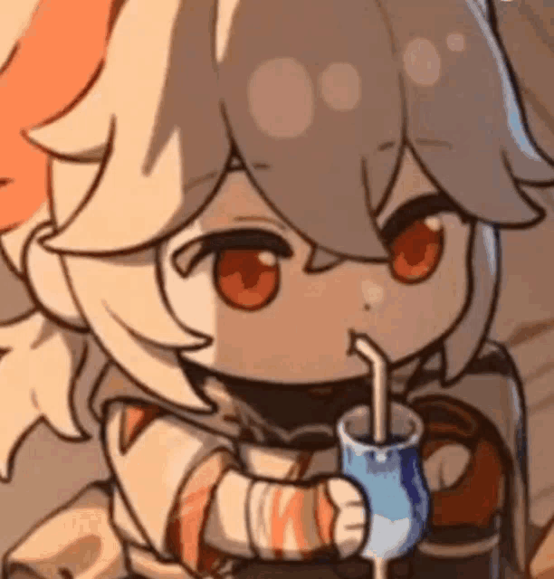 a cartoon character is drinking from a cup with a straw .