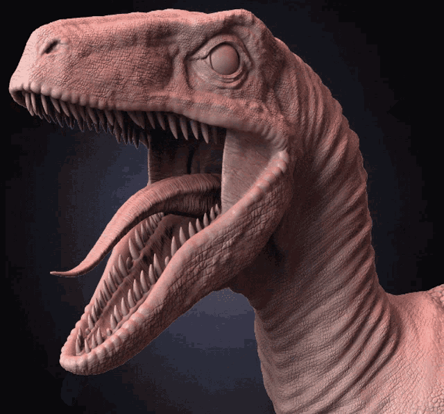 a statue of a dinosaur with its mouth wide open