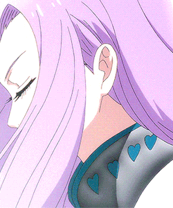 a drawing of a girl with purple hair