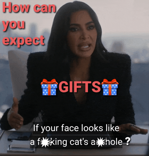 a woman sitting at a desk with the words how can you expect gifts at the top
