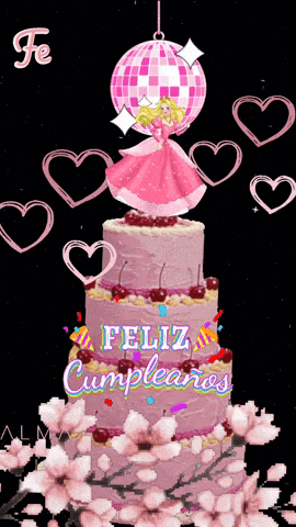 a pink birthday cake with a disco ball and a princess on top