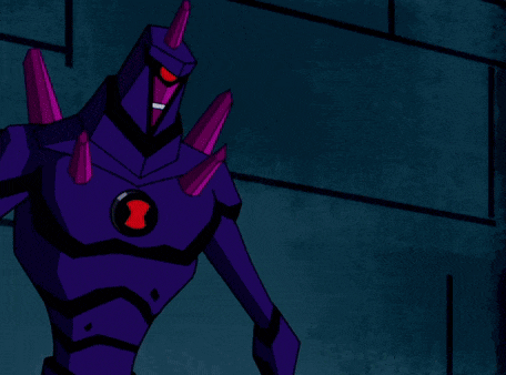 a purple cartoon character with a red circle in the center