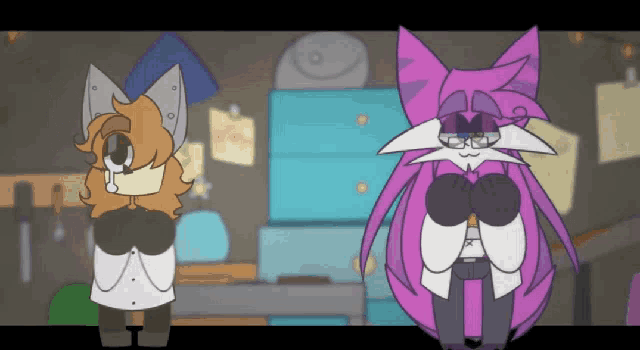 a cartoon of two cats standing next to each other with one wearing glasses