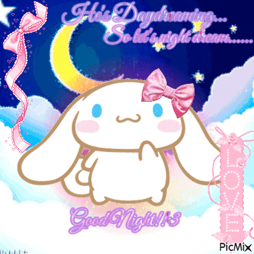 a picture of a bunny with a bow and the words good night