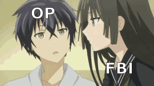 a boy and a girl are looking at each other with the words op and fbi written above them