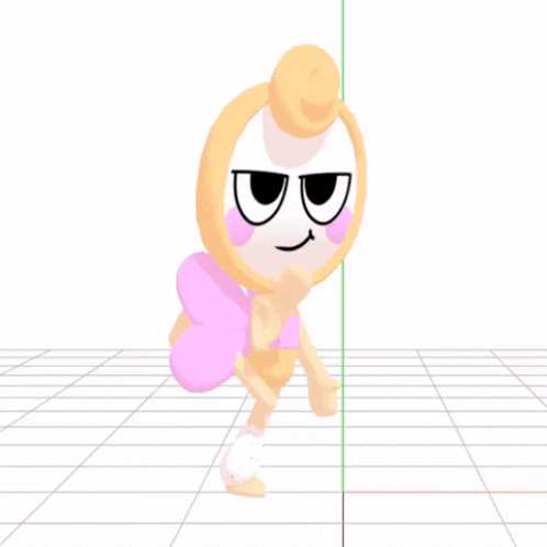 a 3d model of a cartoon character with a pink butterfly