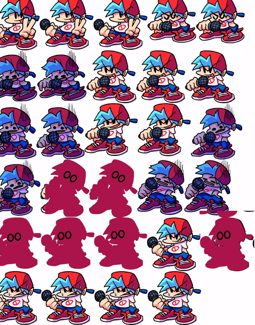 a row of cartoon characters with their shadows on a white surface