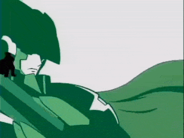 a cartoon drawing of a man in a green helmet