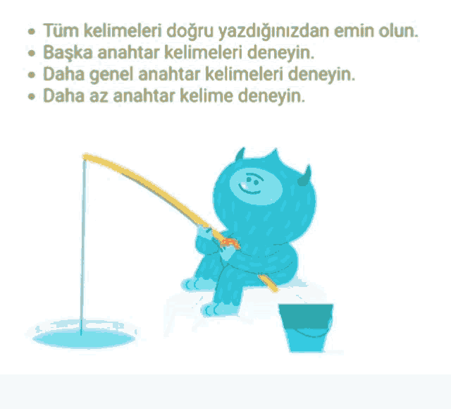 a blue monster is fishing with a bucket and a pole