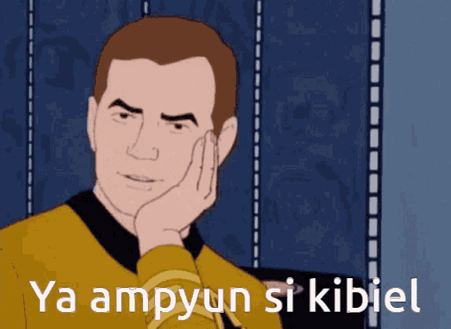 a cartoon of a man with a hand on his face and the words ya ampyun si kibiel