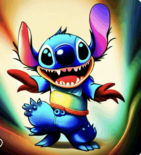 a colorful drawing of a cartoon character stitch