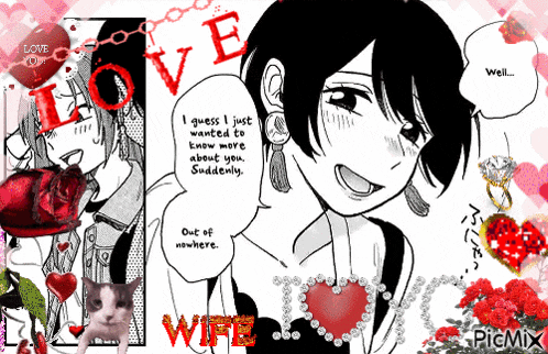a picture of a man and a woman with the words love you written on it