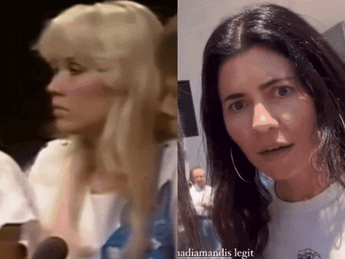 a woman 's face is shown next to another woman 's face and the caption reads nadiamandais legit