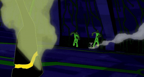 a cartoon drawing of a green monster with smoke coming out of its mouth