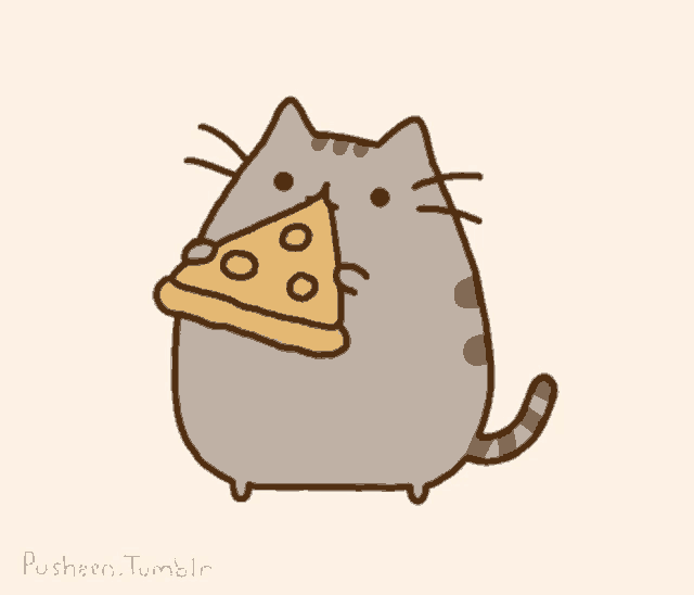 a cat with a slice of pizza in its mouth