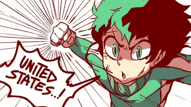 a drawing of a person with a united states speech bubble behind them
