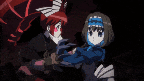 a couple of anime characters kissing with a pink light coming out of their mouth