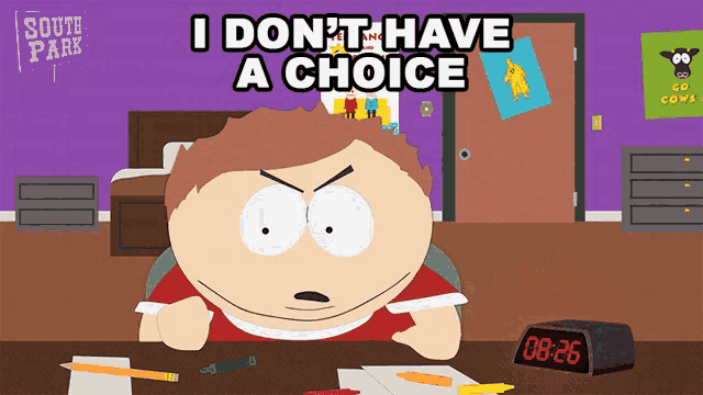 a south park cartoon shows a boy sitting at a desk