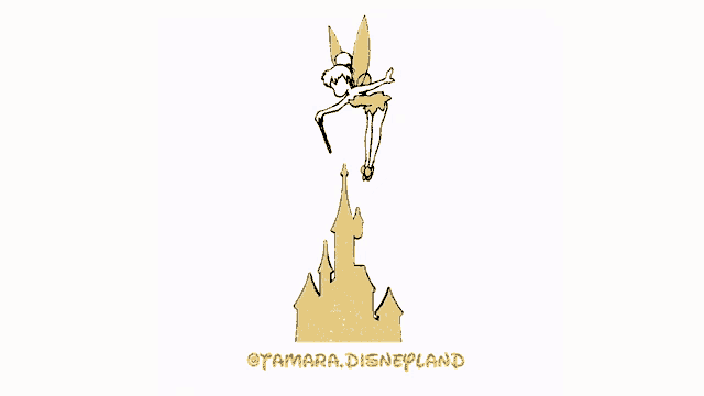 a drawing of a tinkerbell flying over a castle with tamara disneyland written on the bottom