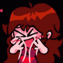 a cartoon of a girl covering her face with her hands and laughing .