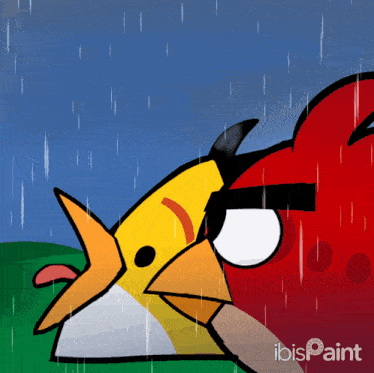 a cartoon of angry birds in the rain with ibispaint written below them