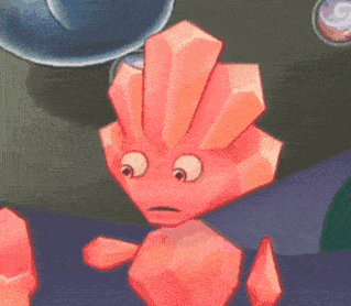 a cartoon character with a face that looks like a coral