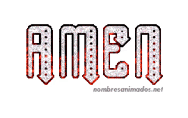 the word amen is written in red and white letters
