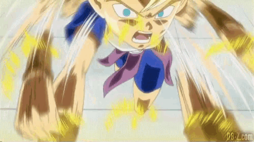 a cartoon character is flying through the air with a lot of energy coming out of his mouth .