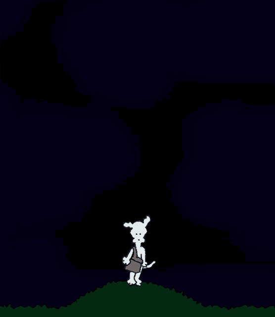 a cartoon dog is standing in front of a heart shaped sky