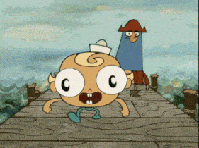 a cartoon character with a big c on his face