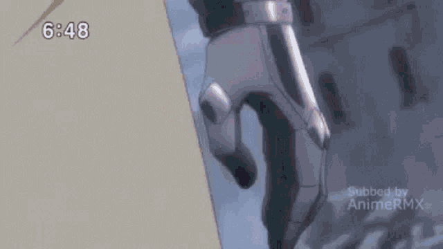 a close up of a person 's hand in a glove with the time 6:48 on the bottom .