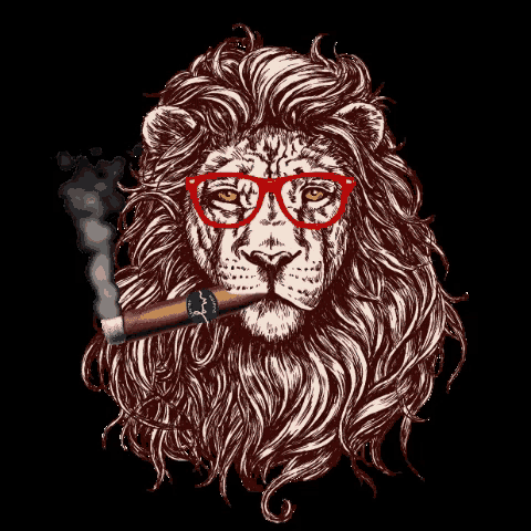 a lion with glasses and a cigar in its mouth