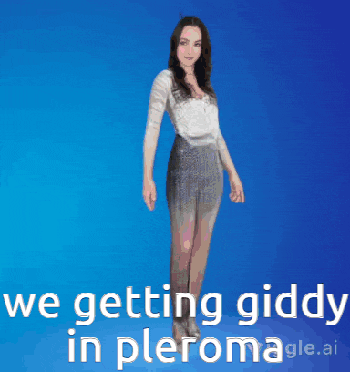 a woman is dancing with the words we getting giddy in pleromagle.ai