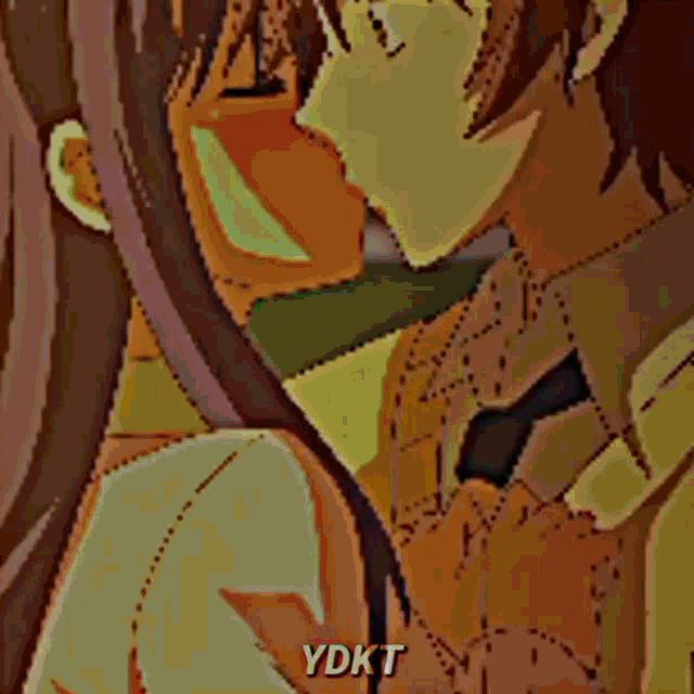 a boy and a girl kissing with ydkt written on the bottom