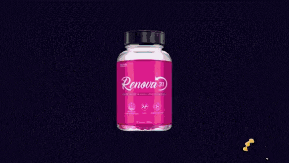 a bottle of renova 31 pills on a dark blue background